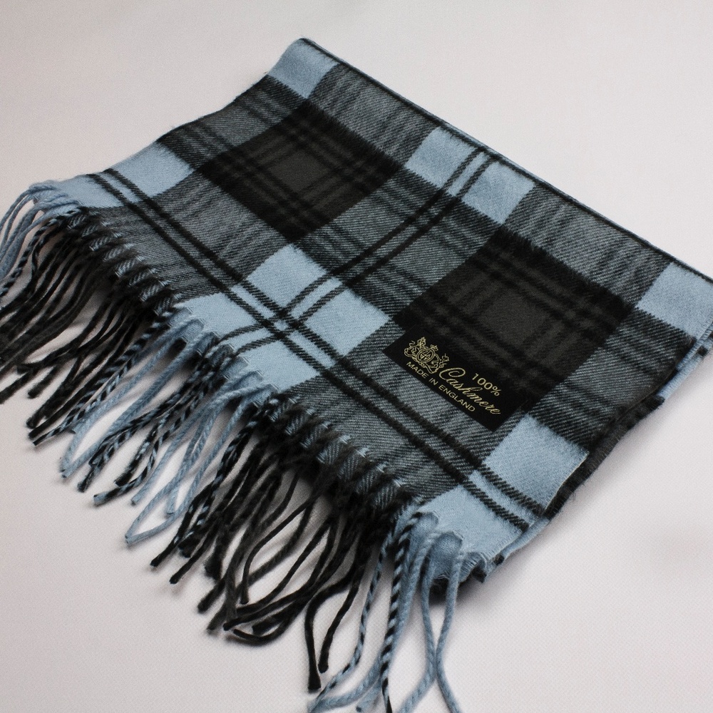 Striped Blue and Black Cashmere Scarf - Picture 5 of 5